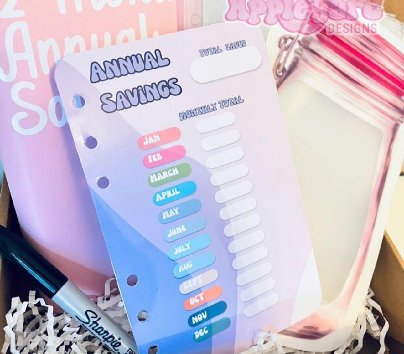 12 month Annual Savings Cash stuffing challenge cards