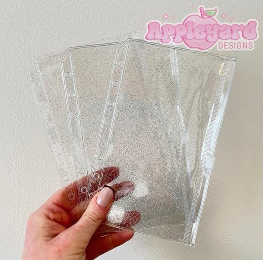 3x clear glitter binder wallets