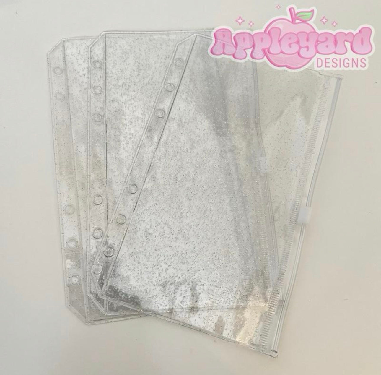 3x clear glitter binder wallets