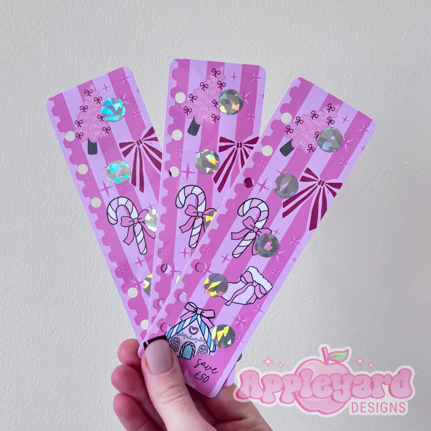 Pink Christmas bookmark scratch off tracker