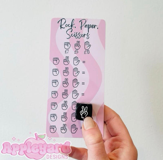 Rock paper scissors savings challenge card and dice